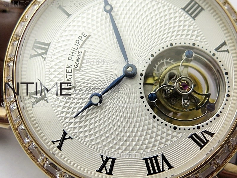 Classic Tourbillon RG Diamonds Bezel AXF White Textured Dial On Black Leather Strap EQ5210