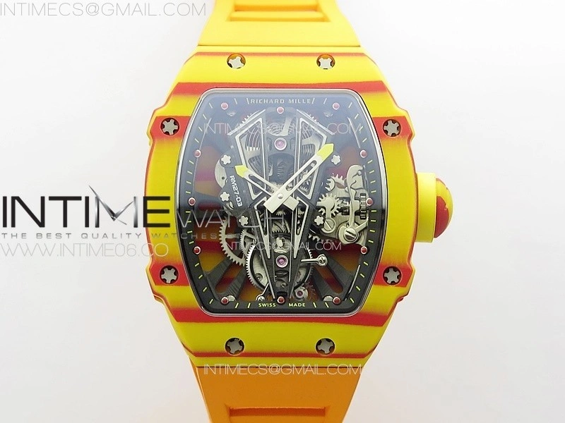 RM027-03 Real Tourbillon RMF Best Edition Orange Red Carbon Skeleton Dial on Orange Rubber Strap