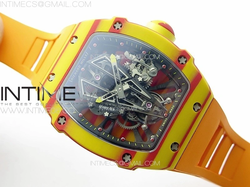 RM027-03 Real Tourbillon RMF Best Edition Orange Red Carbon Skeleton Dial on Orange Rubber Strap