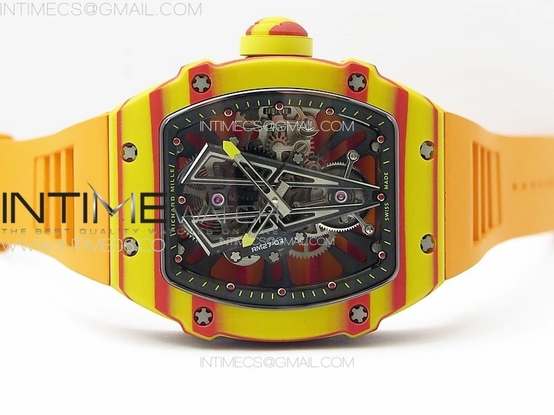 RM027-03 Real Tourbillon RMF Best Edition Orange Red Carbon Skeleton Dial on Orange Rubber Strap