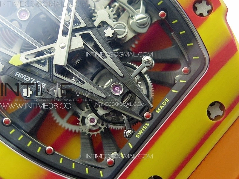 RM027-03 Real Tourbillon RMF Best Edition Orange Red Carbon Skeleton Dial on Orange Rubber Strap
