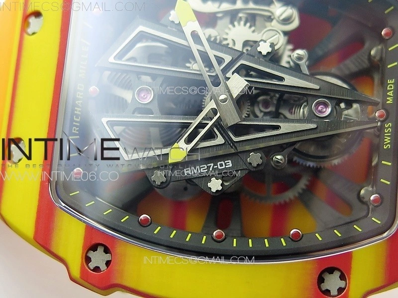 RM027-03 Real Tourbillon RMF Best Edition Orange Red Carbon Skeleton Dial on Orange Rubber Strap