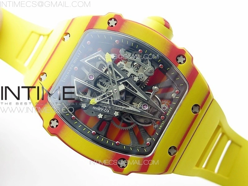 RM027-03 Real Tourbillon RMF Best Edition Orange Red Carbon Skeleton Dial on Yellow Rubber Strap