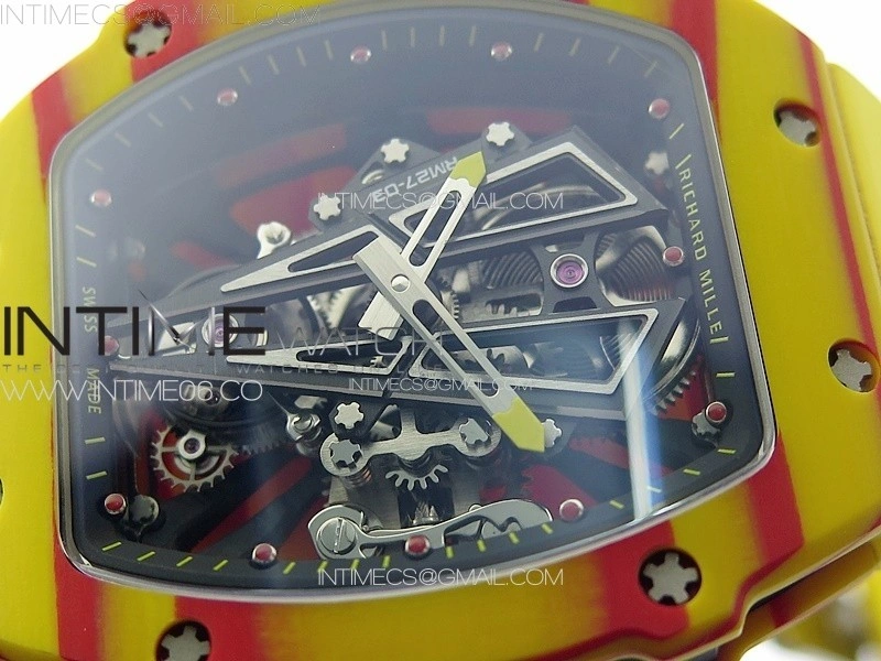 RM027-03 Real Tourbillon RMF Best Edition Orange Red Carbon Skeleton Dial on Yellow Rubber Strap