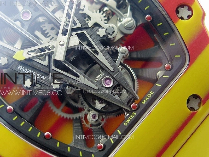 RM027-03 Real Tourbillon RMF Best Edition Orange Red Carbon Skeleton Dial on Yellow Rubber Strap