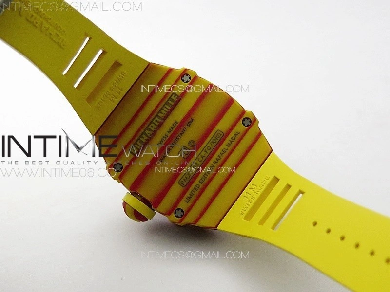 RM027-03 Real Tourbillon RMF Best Edition Orange Red Carbon Skeleton Dial on Yellow Rubber Strap