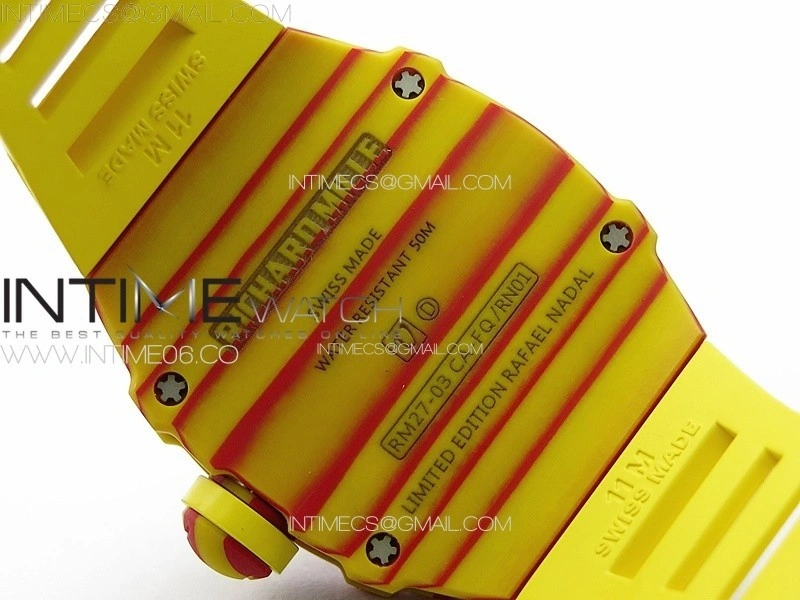 RM027-03 Real Tourbillon RMF Best Edition Orange Red Carbon Skeleton Dial on Yellow Rubber Strap