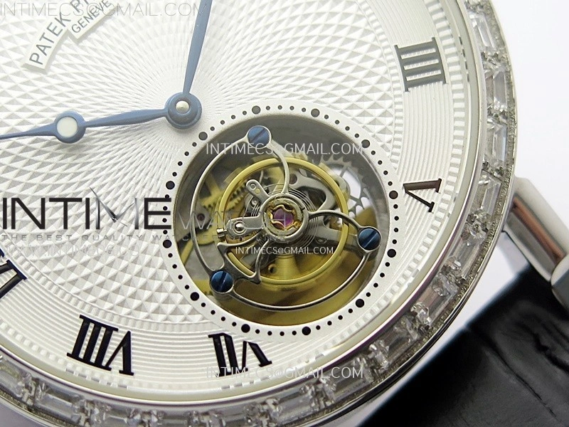 Classic Tourbillon SS Diamonds Bezel AXF White Textured Dial On Black Leather Strap EQ5210