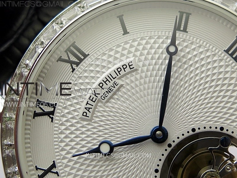 Classic Tourbillon SS Diamonds Bezel AXF White Textured Dial On Black Leather Strap EQ5210