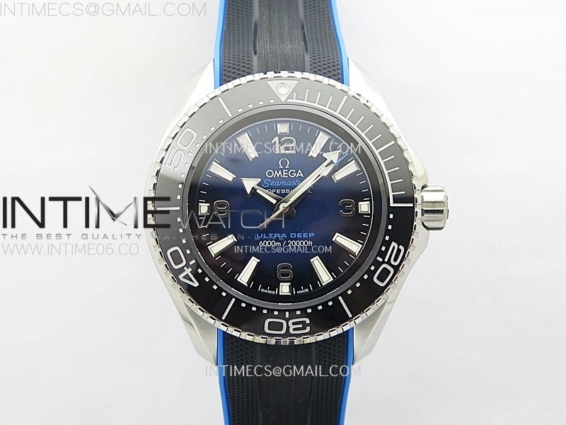 Seamaster 6000M Ultra Deep SS TF 1:1 Best Edition Blue Dial Blue Ceramic Bezel on Black Rubber Strap A2824