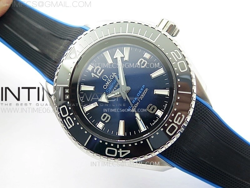 Seamaster 6000M Ultra Deep SS TF 1:1 Best Edition Blue Dial Blue Ceramic Bezel on Black Rubber Strap A2824
