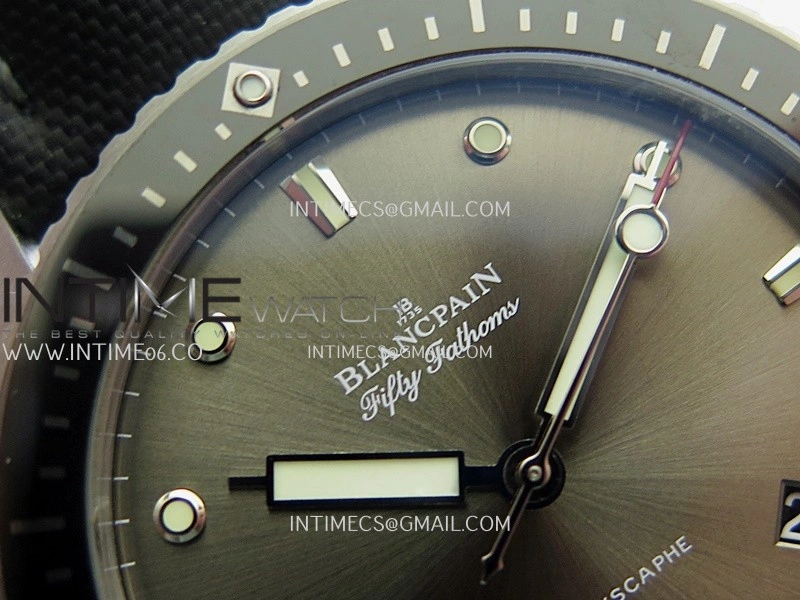 Fifty Fathoms Bathyscape Gray Ceramic Bezel SS GF 1:1 Best Edition Gray Dial On Black Nylon Strap A1315