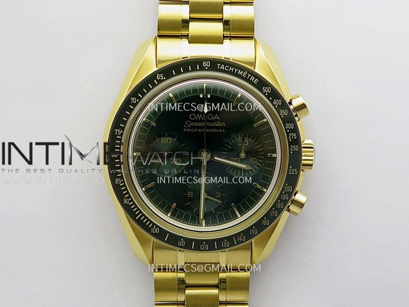 Speedmaster Professional YG N1F Best Edition Green Dial On YG Bracelet Asian 3861