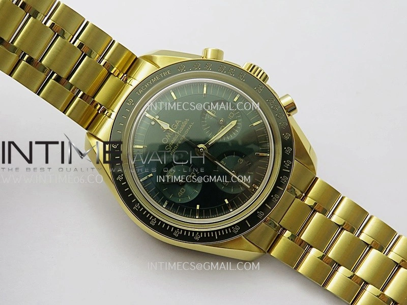 Speedmaster Professional YG N1F Best Edition Green Dial On YG Bracelet Asian 3861