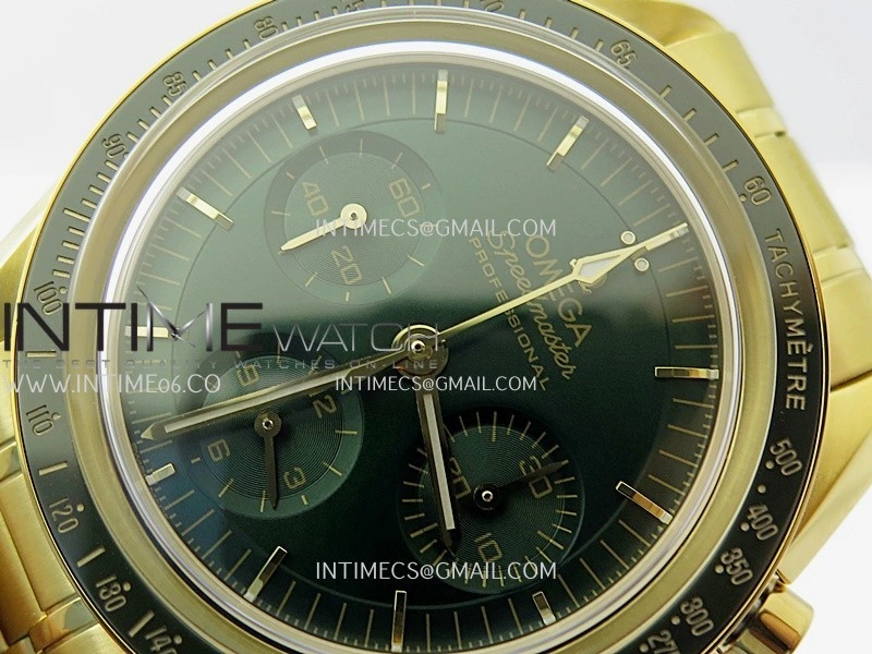 Speedmaster Professional YG N1F Best Edition Green Dial On YG Bracelet Asian 3861