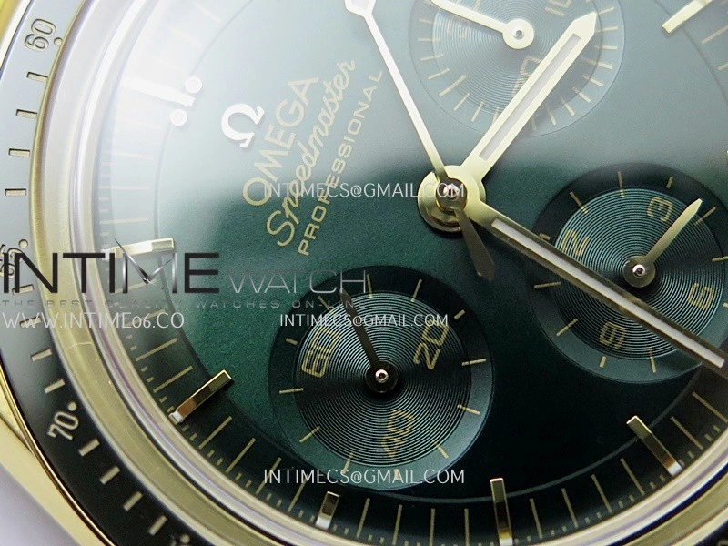 Speedmaster Professional YG N1F Best Edition Green Dial On YG Bracelet Asian 3861