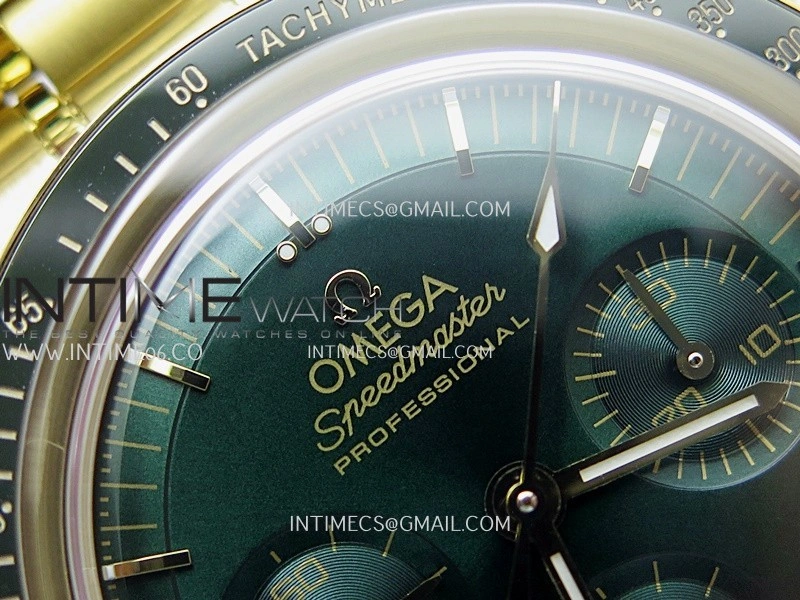Speedmaster Professional YG N1F Best Edition Green Dial On YG Bracelet Asian 3861