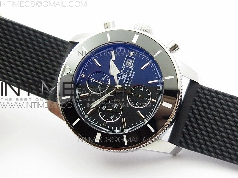 Super Ocean Heritage Brown Ceramic Bezel SS Black Dial on Black Rubber Strap A7750