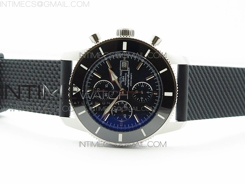 Super Ocean Heritage Brown Ceramic Bezel SS Black Dial on Black Rubber Strap A7750
