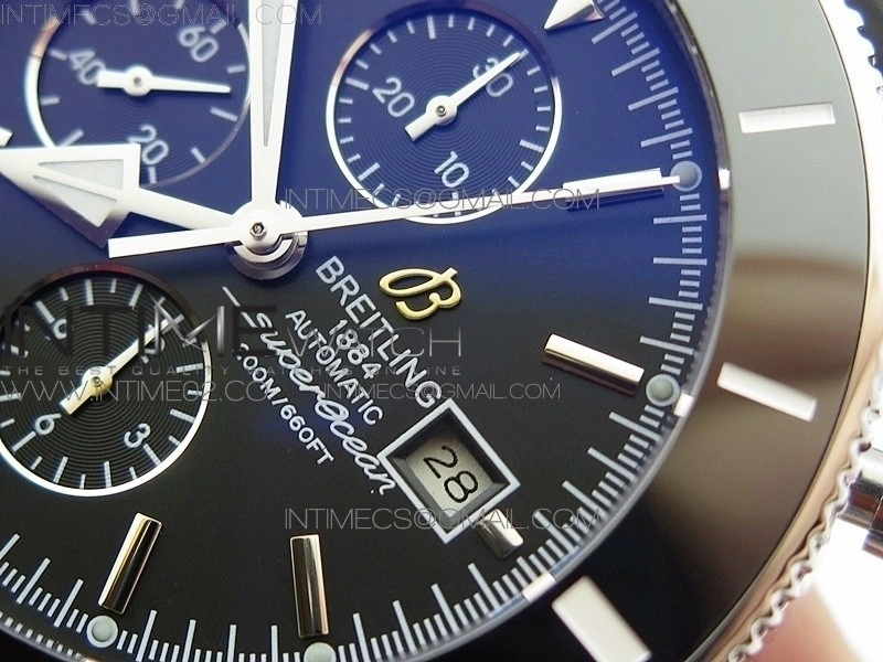 Super Ocean Heritage Brown Ceramic Bezel SS Black Dial on Black Rubber Strap A7750