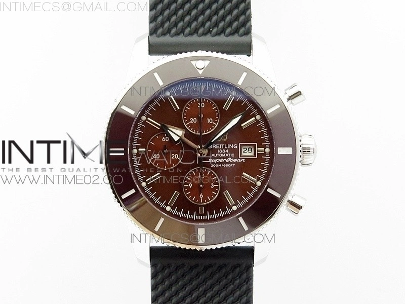 Super Ocean Heritage Brown Ceramic Bezel SS Brown Dial on Black Rubber Strap A7750