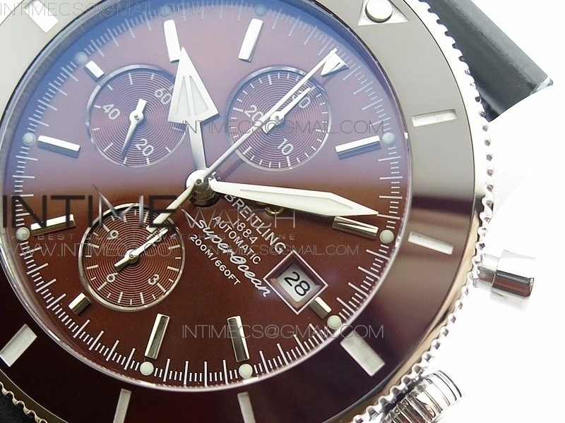 Super Ocean Heritage Brown Ceramic Bezel SS Brown Dial on Black Rubber Strap A7750