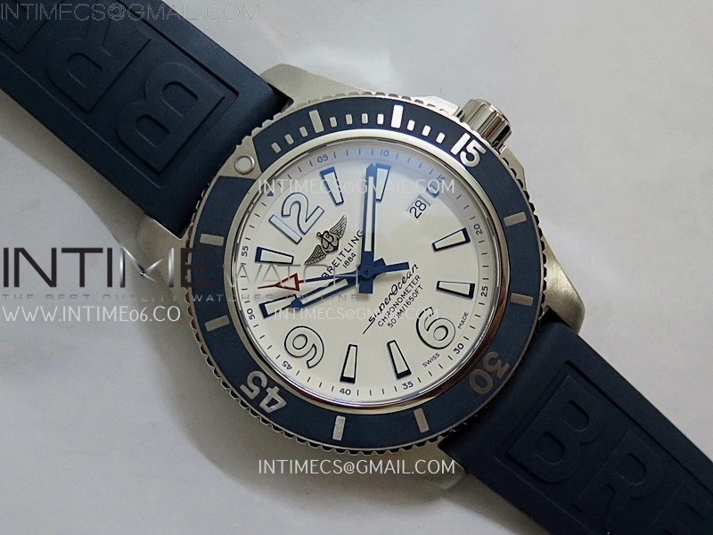 SuperOcean Automatic 46mm TF 1:1 Best Edition White Dial on Blue Rubber Strap A2824