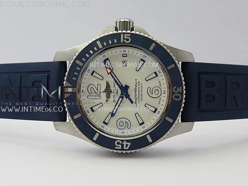 SuperOcean Automatic 46mm TF 1:1 Best Edition White Dial on Blue Rubber Strap A2824
