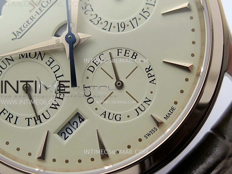Master Ultra Thin Perpetual Calendar RG J Factory Best Edition Cream Dial on Brown Leather Strap A868
