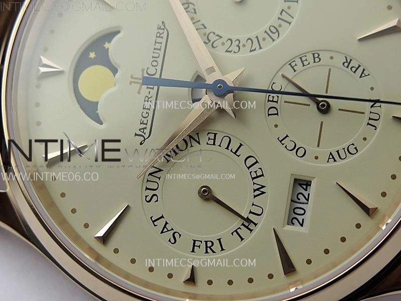 Master Ultra Thin Perpetual Calendar RG J Factory Best Edition Cream Dial on Brown Leather Strap A868