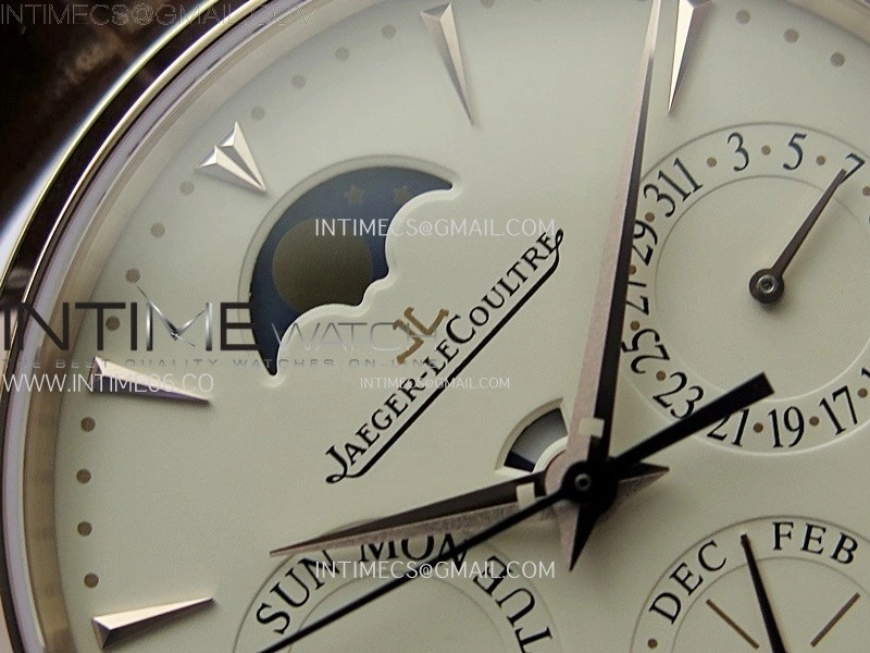 Master Ultra Thin Perpetual Calendar RG J Factory Best Edition Cream Dial on Brown Leather Strap A868