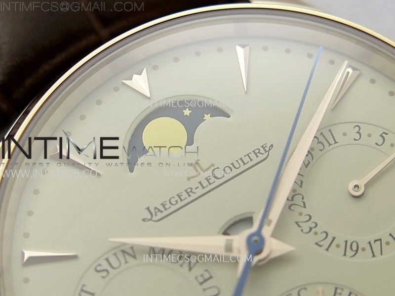 Master Ultra Thin Perpetual Calendar RG J Factory Best Edition Cream Dial on Brown Leather Strap A868