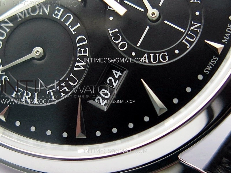 Master Ultra Thin Perpetual Calendar SS J Factory Best Edition Black Dial on Black Leather Strap A868