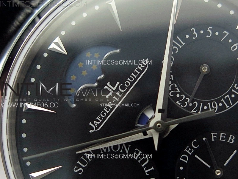 Master Ultra Thin Perpetual Calendar SS J Factory Best Edition Black Dial on Black Leather Strap A868