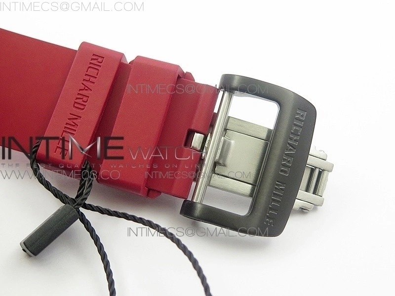 RM011 Carbon Case Chronograph KVF 1:1 Best Edition Carbon Case Bezel Skeleton Dial on Red Rubber Strap A7750