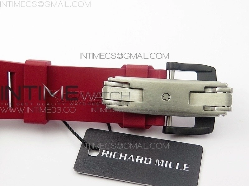 RM011 Carbon Case Chronograph KVF 1:1 Best Edition Carbon Case Bezel Skeleton Dial on Red Rubber Strap A7750