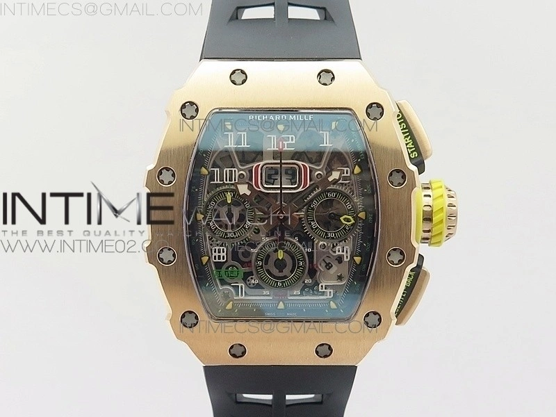 RM011 RG Chronograph RG Case KVF 1:1 Best Edition Crystal Skeleton Dial on Black Rubber Strap A7750