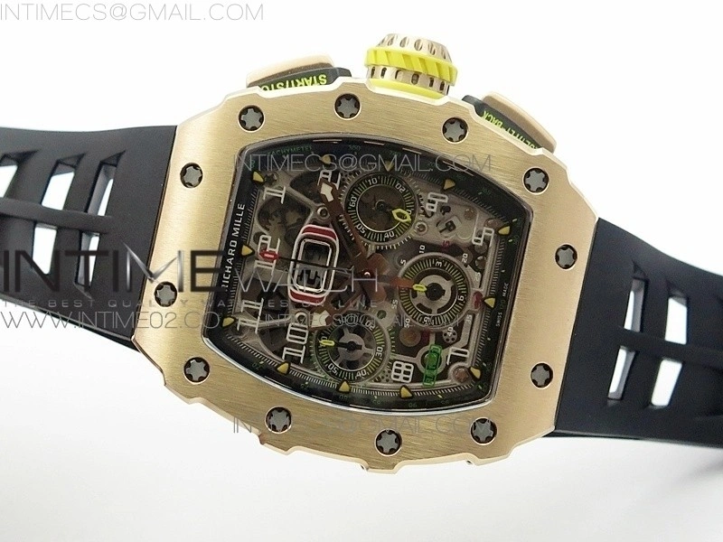 RM011 RG Chronograph RG Case KVF 1:1 Best Edition Crystal Skeleton Dial on Black Rubber Strap A7750