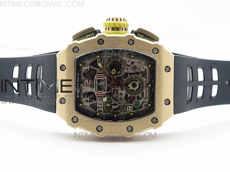 RM011 RG Chronograph RG Case KVF 1:1 Best Edition Crystal Skeleton Dial on Black Rubber Strap A7750