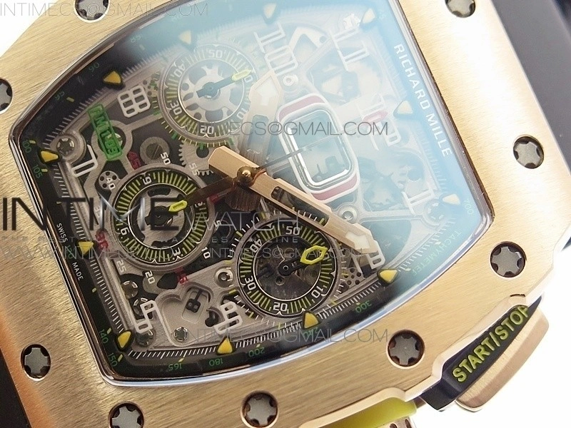 RM011 RG Chronograph RG Case KVF 1:1 Best Edition Crystal Skeleton Dial on Black Rubber Strap A7750