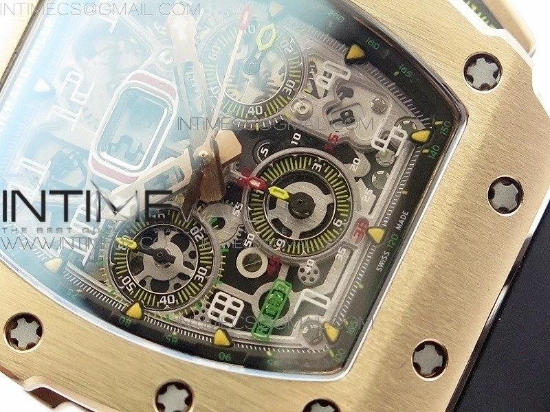 RM011 RG Chronograph RG Case KVF 1:1 Best Edition Crystal Skeleton Dial on Black Rubber Strap A7750