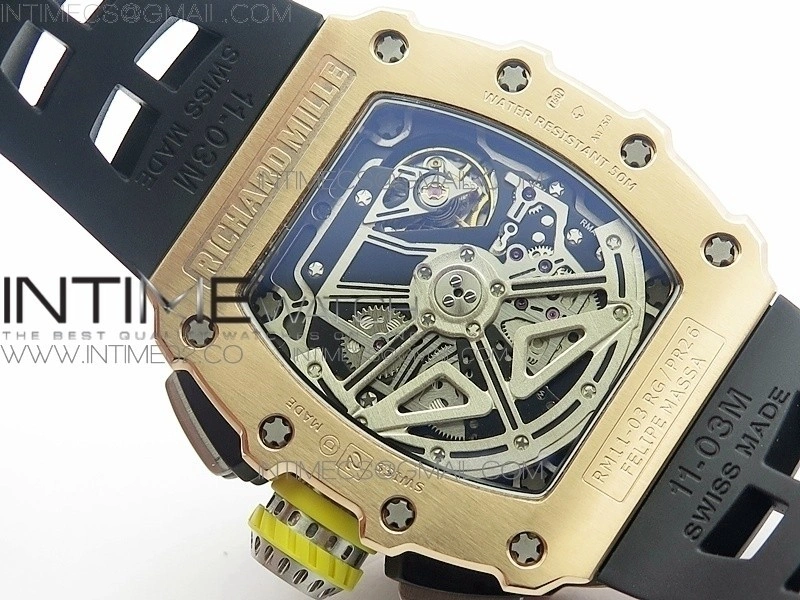 RM011 RG Chronograph RG Case KVF 1:1 Best Edition Crystal Skeleton Dial on Black Rubber Strap A7750