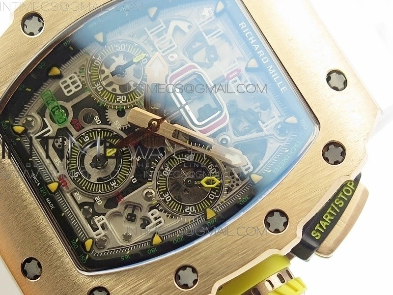 RM011 RG Chronograph RG Case KVF 1:1 Best Edition Crystal Skeleton Dial on White Rubber Strap A7750