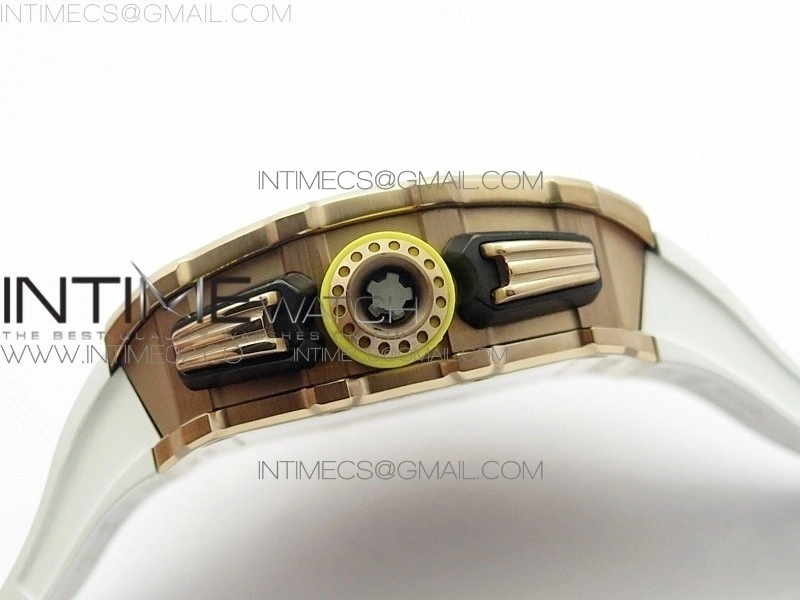 RM011 RG Chronograph RG Case KVF 1:1 Best Edition Crystal Skeleton Dial on White Rubber Strap A7750