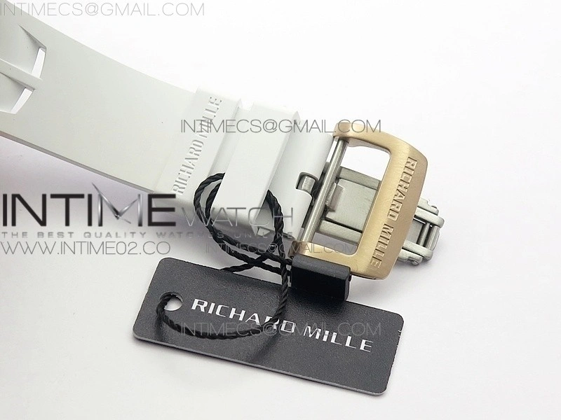 RM011 RG Chronograph RG Case KVF 1:1 Best Edition Crystal Skeleton Dial on White Rubber Strap A7750