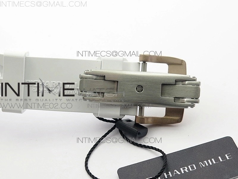 RM011 RG Chronograph RG Case KVF 1:1 Best Edition Crystal Skeleton Dial on White Rubber Strap A7750