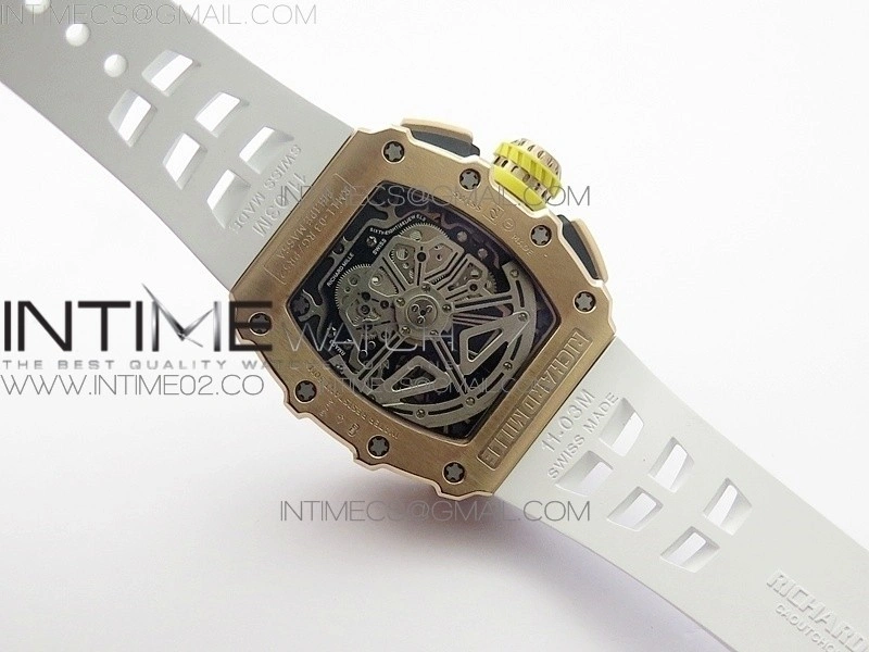 RM011 RG Chronograph RG Case KVF 1:1 Best Edition Crystal Skeleton Dial on White Rubber Strap A7750