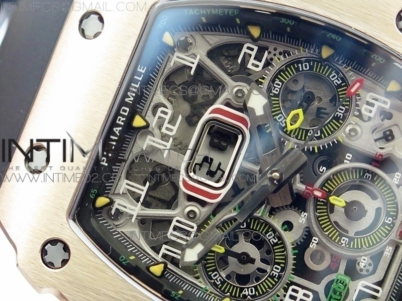 RM011 RG Chronograph SS Case KVF 1:1 Best Edition Crystal Skeleton Dial on Black Rubber Strap A7750