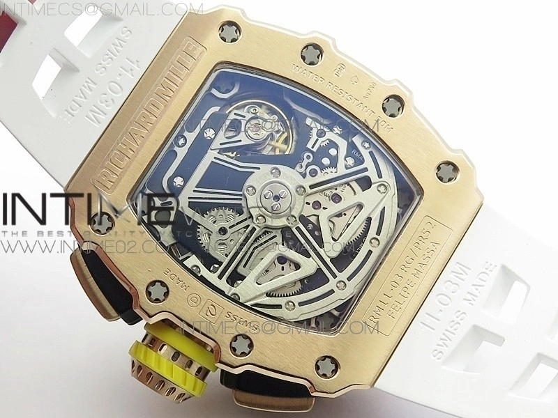 RM011 RG Chronograph SS Case KVF 1:1 Best Edition Crystal Skeleton Dial on White Rubber Strap A7750