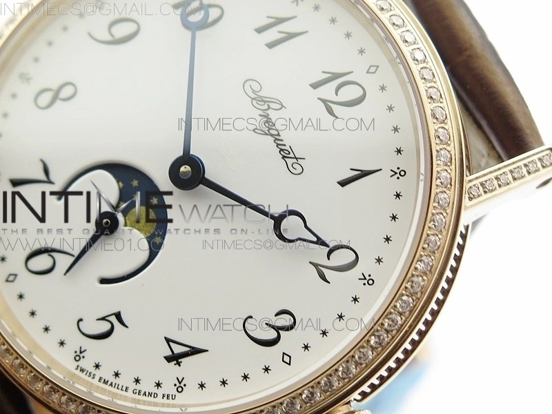 BG 9087BB Moon phase RG 1:1 Best Edition White Dial Diamond Bezel on Brown Leather Strap Cal.770
